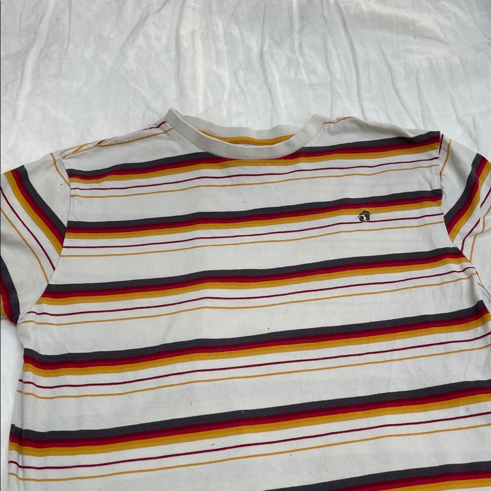Hang Ten White Tee with Red, Yellow & gray Stripes